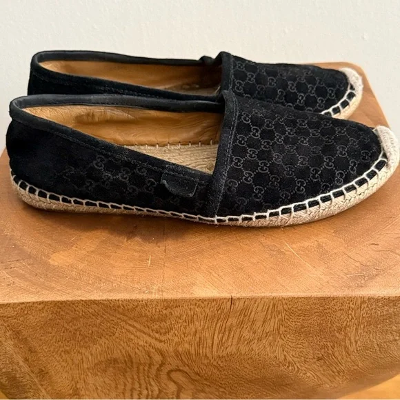 Gucci Black Suede Microguccissima Micro GG Logo Espadrille Flats Sandals US 6 - Picture 7 of 14